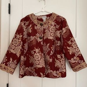 Chico's Vintage Dream Allaro Jacket Brick Red & Gold 100% Polyester - Size 1